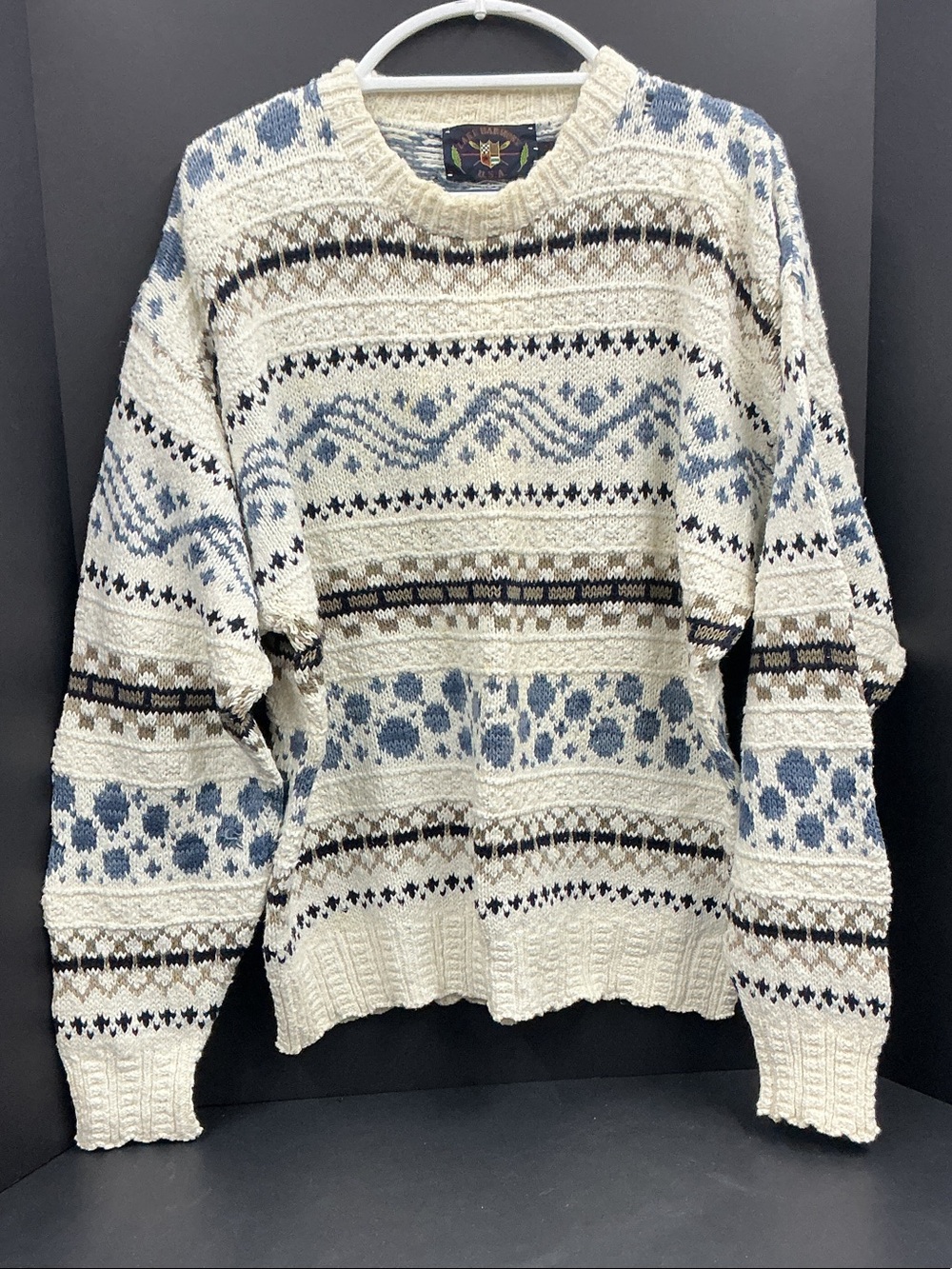 Men's Vintage Preppy Coastal Cotton Sweater with Fair Isle pattern